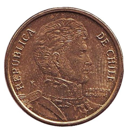 Монета 10 песо. 2014 год, Чили. (Отметка: "Посох Меркурия") Бернардо О’Хиггинс.