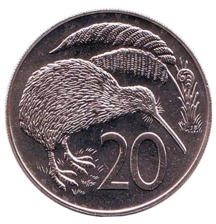 Монета 20 центов. 1985 год, Новая Зеландия. UNC. Киви (птица).
