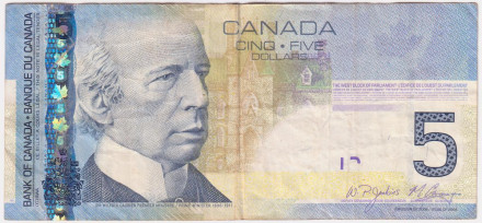 Банкнота 5 долларов. 2009 год, Канада. Сэр Уилфрид Лорье.