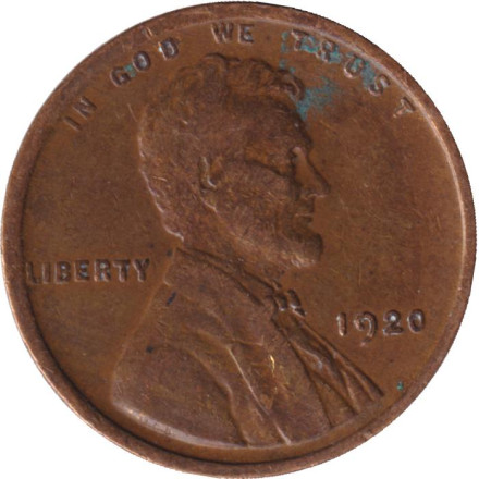 Монета 1 цент. 1920 год (P), США. Линкольн.