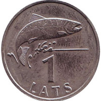 Рыба. Монета 1 лат, 2007 год, Латвия.