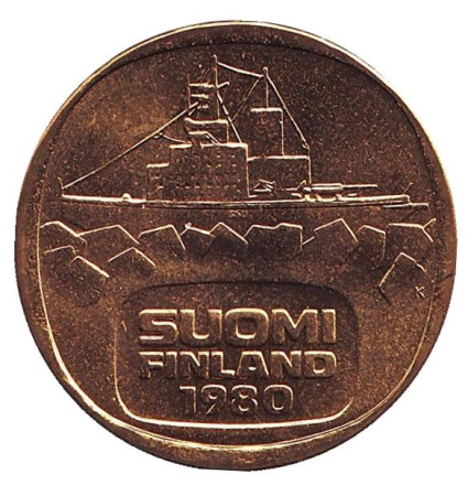 Монета 5 марок, 1980 год, Финляндия. UNC. Ледокол Урхо.
