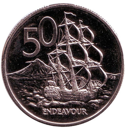 Монета 50 центов, 1983 год, Новая Зеландия. BU. Парусник "Endeavour".