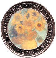 Монета 250 шиллингов. 2001 год, Сомали. (Вар. 12) Винсент Ван Гог. Подсолнухи. Картины великих художников. Монета 250 шиллингов. 2001 год, Сомали. (Вар. 12) Винсент Ван Гог. Подсолнухи. Картины великих художников.