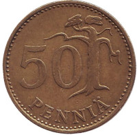 Монета 50 пенни. 1973 год, Финляндия.