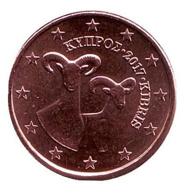Монета 1 цент. 2017 год, Кипр.