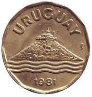 Лошадь. Монета 20 сентесимо. 1981 год, Уругвай.
