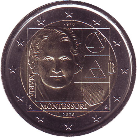 Монета 2 евро. 2020 год, Италия. 150 лет со дня рождения Марии Монтессори.