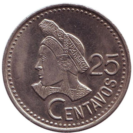 Монета 25 сентаво. 1986 год, Гватемала. Индианка.
