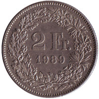 Гельвеция. Монета 2 франка. 1989 (B) год, Швейцария.