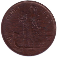 Монето 1 чентезимо. 1915 год, Италия.