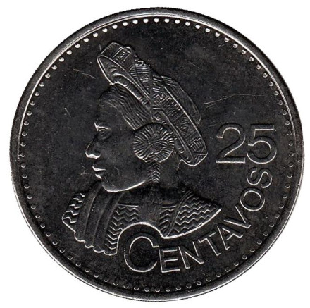Монета 25 сентаво. 2016 год, Гватемала. Индианка.