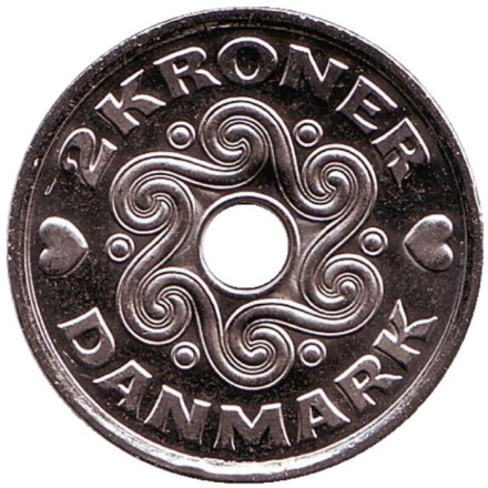 Монета 2 кроны. 2011 год, Дания.