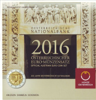 Официальный Годовой набор монет евро Австрии (8 шт.). 2016 год, Австрия. (в буклете)