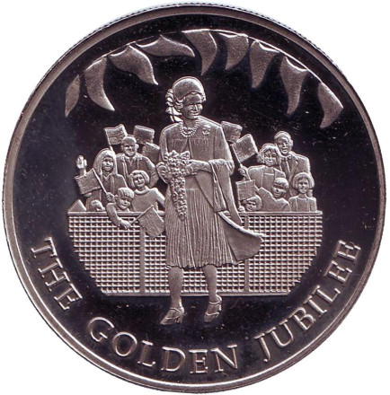 Монета 50 пенсов. 2002 год, Фолклендские острова. 50 лет правлению Королевы Елизаветы II. Торжество.