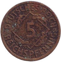 Монета 5 рейхспфеннигов. 1936 год (F), Веймарская республика.