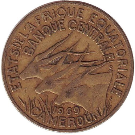 Монета 10 франков. 1969 год, Камерун. Африканские антилопы. (Западные канны).