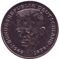 Курт Шумахер. Монета 2 марки. 1983 год (D), ФРГ. UNC.