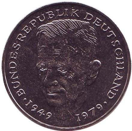 Монета 2 марки. 1983 год (D), ФРГ. UNC. Курт Шумахер.