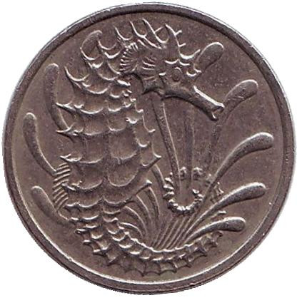 Монета 10 центов. 1979 год, Сингапур. Морской конек.