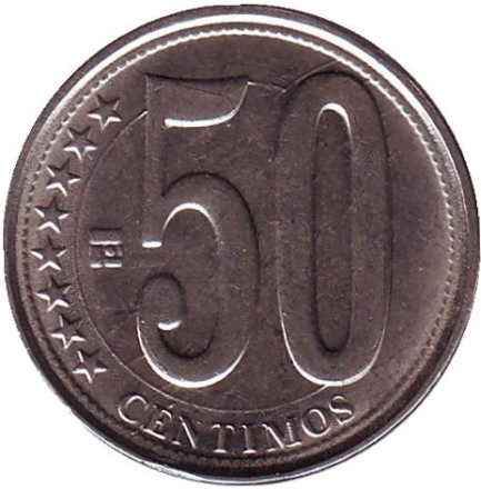 Монета 50 сентимо. 2009 год, Венесуэла.