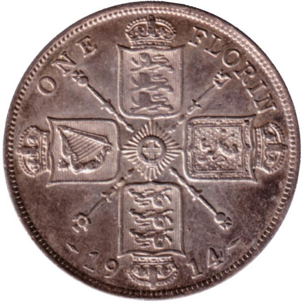 Монета 1 флорин (2 шиллинга). 1914 год, Великобритания.
