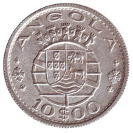 Монета 10 эскудо. 1952 год, Ангола в составе Португалии. Монета 10 эскудо. 1952 год, Ангола в составе Португалии.