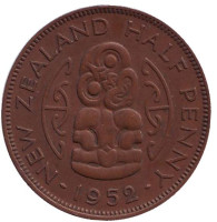 Амулет-талисман Хей-Тики. Монета 1/2 пенни, 1952 год, Новая Зеландия.
