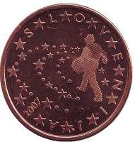 Монета 5 центов, 2007 год, Словения.