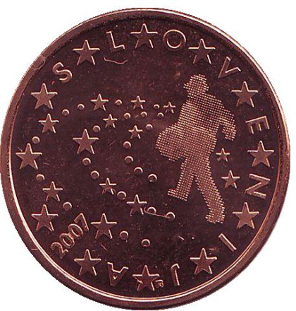 Монета 5 центов, 2007 год, Словения.