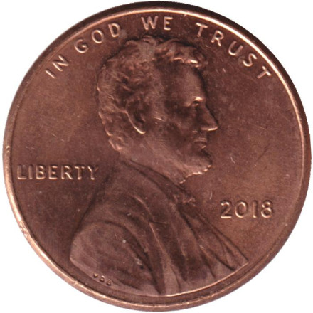 Монета 1 цент. 2018 год (P), США.