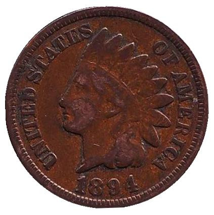 Монета 1 цент. 1894 год, США. Индеец.