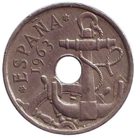 Монета 50 сантимов. 1963 год, Испания. (65 внутри звезды)