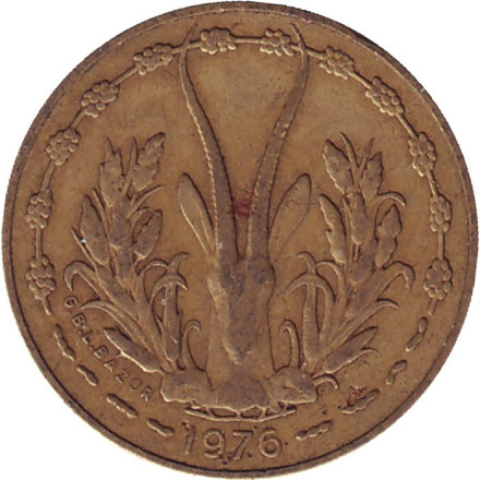 Монета 5 франков. 1976 год, Западные Африканские Штаты.
