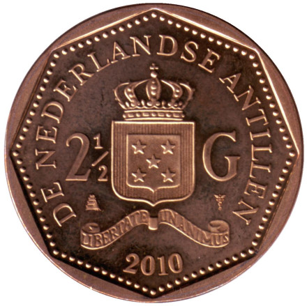 Монета 2,5 гульдена. 2010 год, Нидерландские Антильские острова.