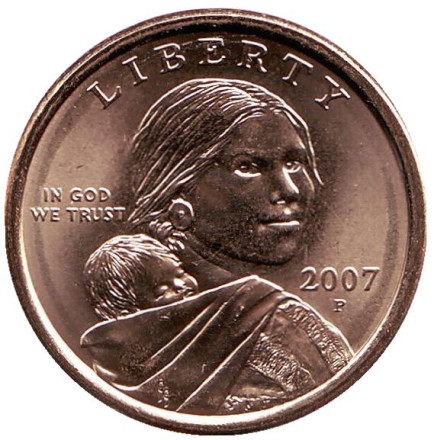 Сакагавея (Парящий орел), серия "Коренные американцы". 1 доллар, 2007 год (P), США.