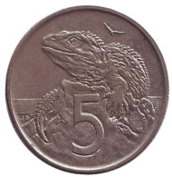 Монета 5 центов. 1981 год, Новая Зеландия. Гаттерия. Монета 5 центов. 1981 год, Новая Зеландия. Гаттерия.