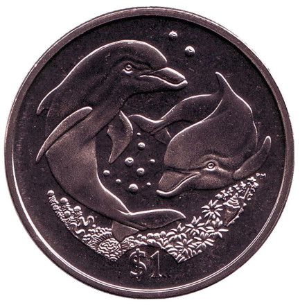 Монета 1 доллар, 2006 год, Британские Виргинские острова. Дельфины.