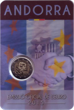 Монета 2 евро. 2015 год, Андорра. 25-летие подписания таможенного соглашения с ЕС.