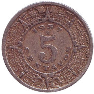 Монета 5 сентаво. 1937 год, Мексика. Монета 5 сентаво. 1937 год, Мексика.