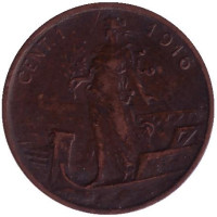 Монето 1 чентезимо. 1916 год, Италия.