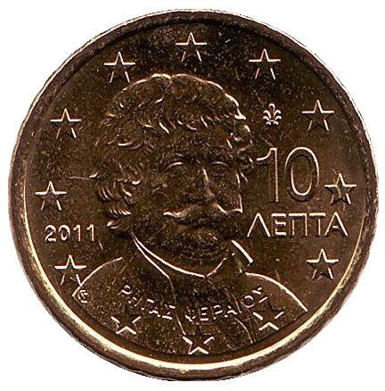 Монета 10 центов. 2011 год, Греция.