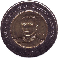 Матиас Рамон Мелла. Монета 10 песо. 2010 год, Доминиканская Республика. UNC.