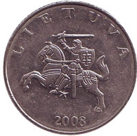 Рыцарь. Монета 1 лит. 2008 год, Литва.