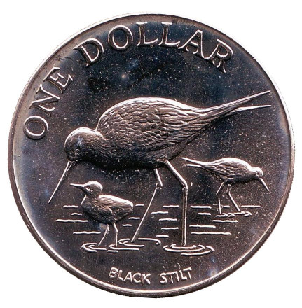 Монета 1 доллар. 1985 год, Новая Зеландия. Чёрный ходулочник.