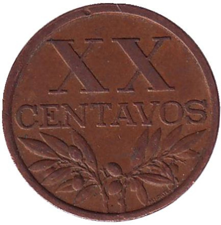 Монета 20 сентаво. 1966 год, Португалия. Ростки.