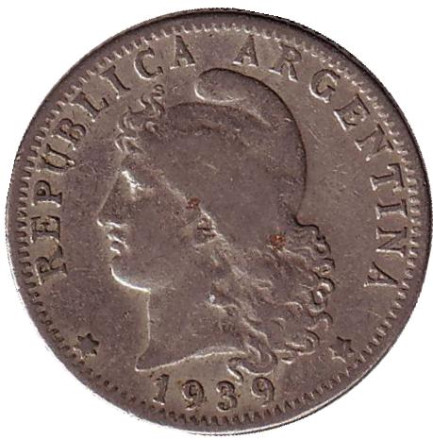 Монета 20 сентаво. 1939 год, Аргентина.