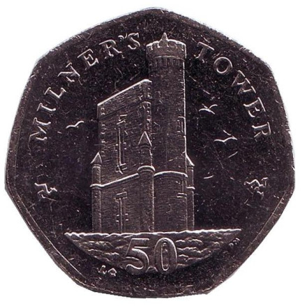 Монета 50 пенсов. 2015 год, Остров Мэн. (AС) Башня Милнера.