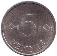 Монета 5 пенни. 1980 год, Финляндия.