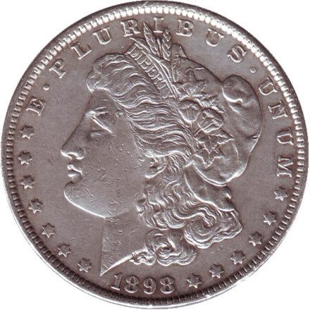 Монета 1 доллар. 1898 год, США. (Без отметки монетного двора) Моргановский доллар.